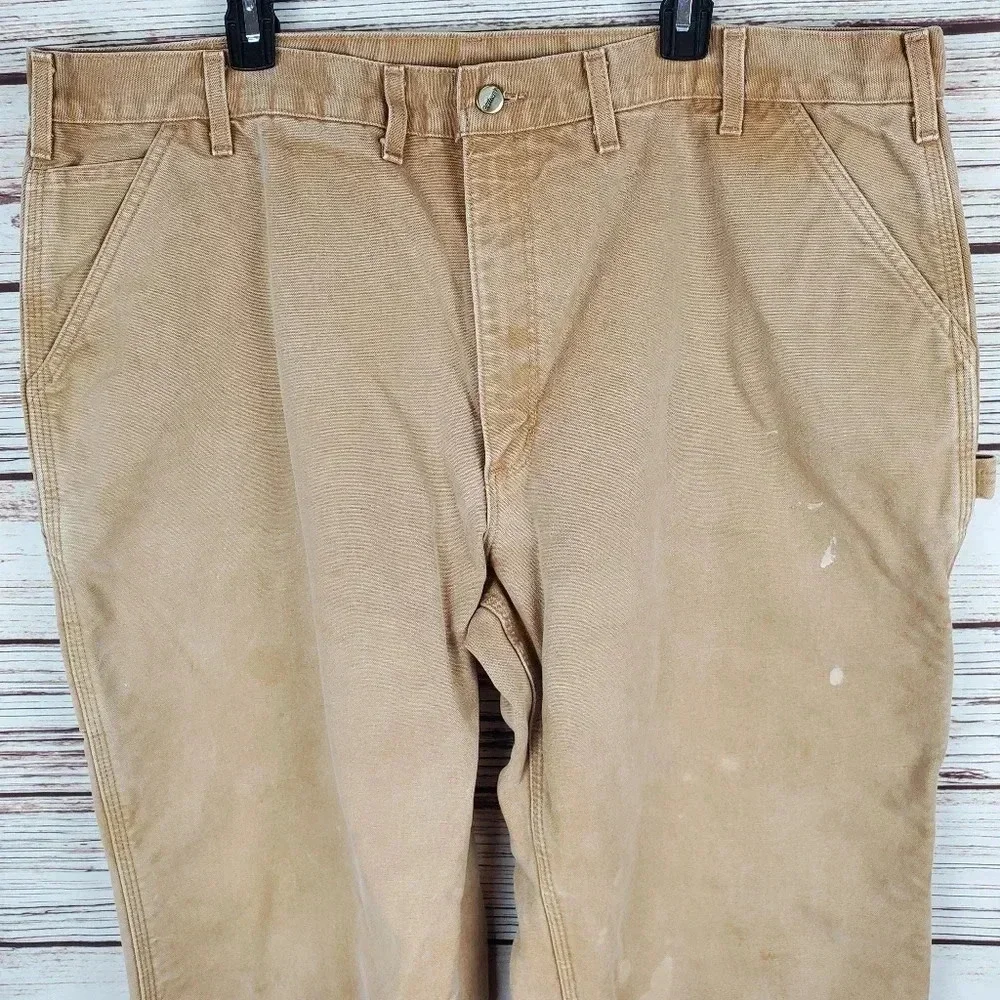 Carhartt Mens 44x30 Vintage B11 Brown Flannel Lined Carpenter Canvas Pants